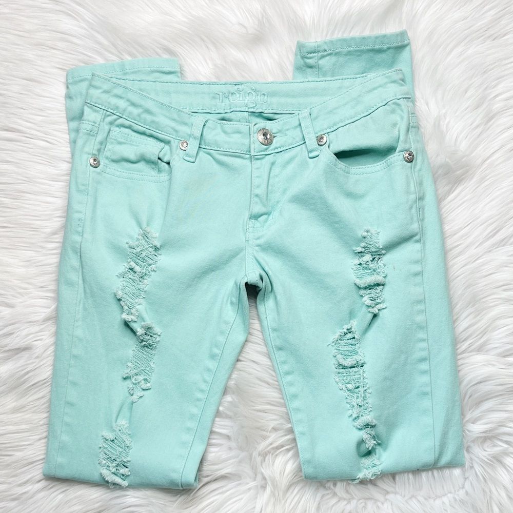 Reign Distressed Skinny Jeans Light Blue Size 5 - Picture 2 of 6